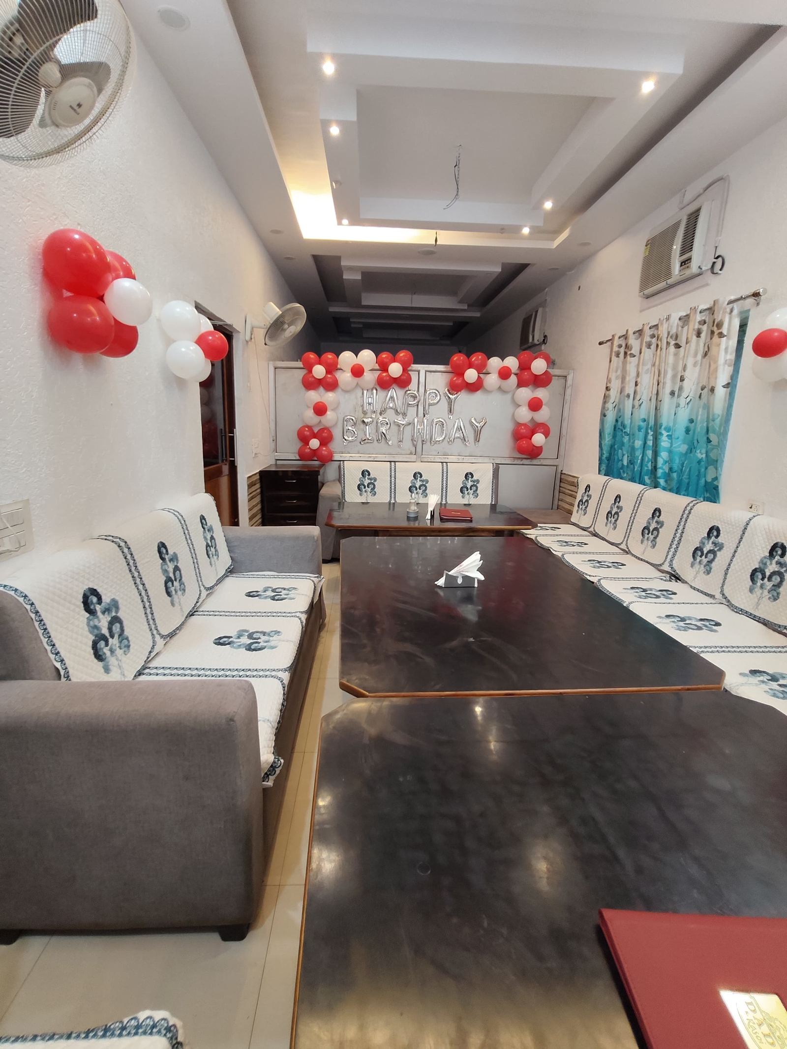 Private party cabin decorated for a birthday