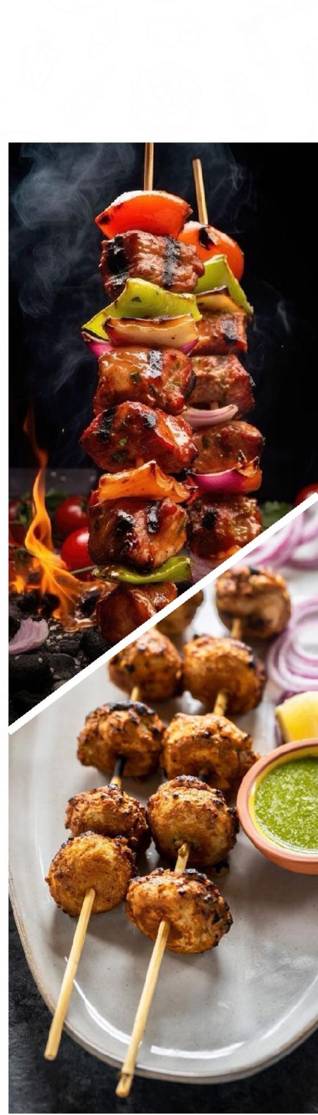 Tandoori paneer and chaap tikka skewers